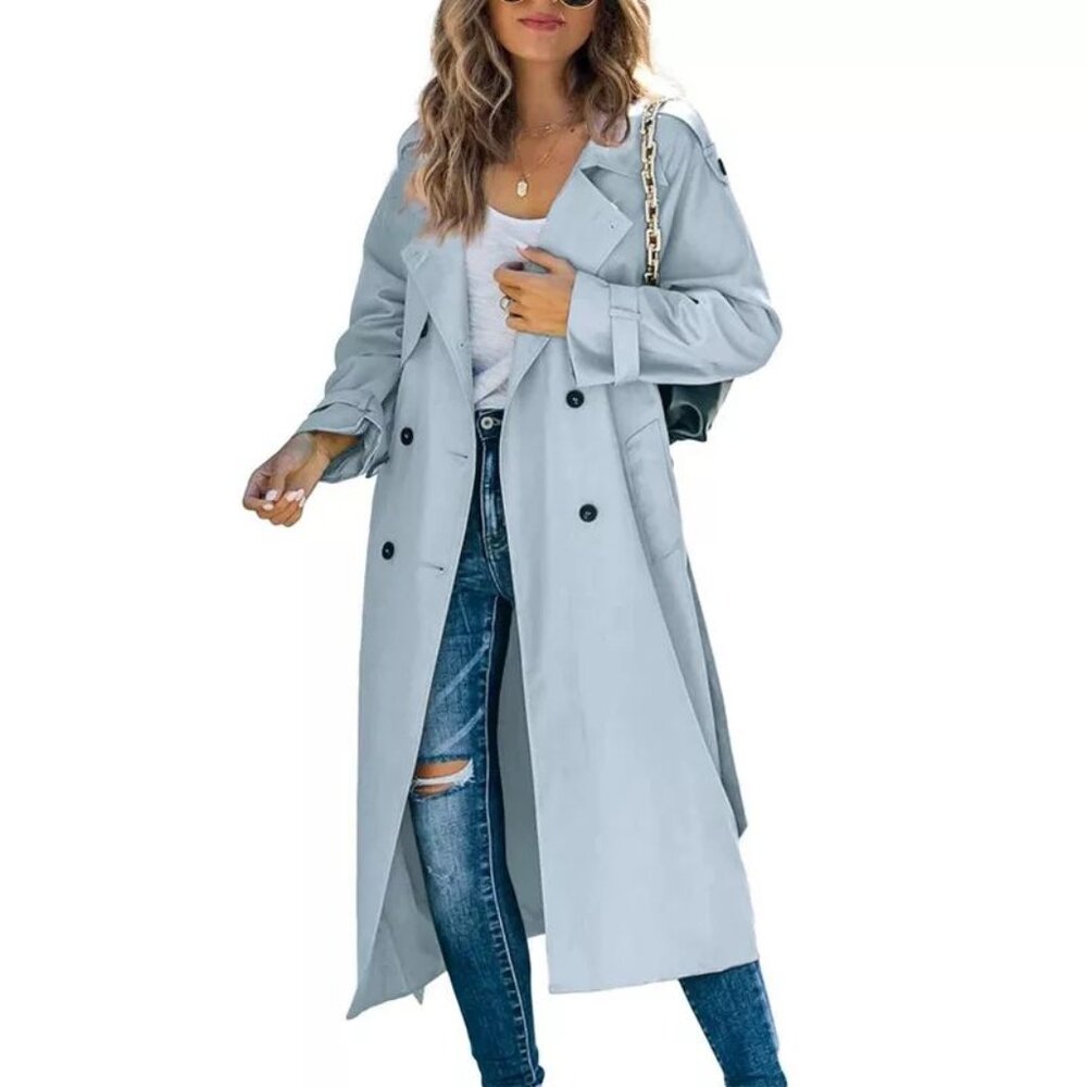 Imily Bela Womens Windproof Double Breasted Classic Lapel Slim Long Trench Coat